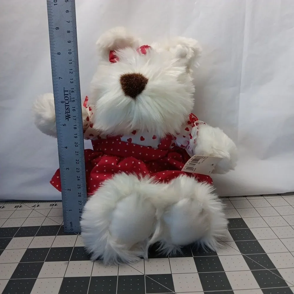 Commonwealth White Puppy Dog Red Hearts Dress and Bow Valentine's Day Plush